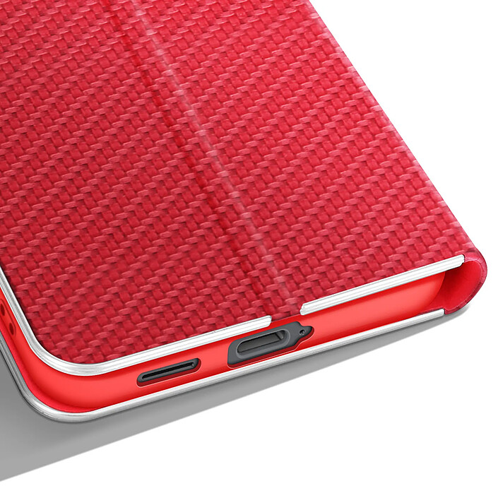 Avizar Étui Folio pour Galaxy S25 FE Effet Carbone Cadre Métallisé avec Porte-cartes Rouge pas cher