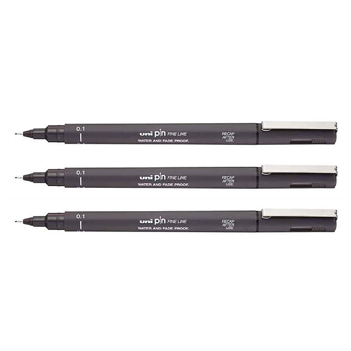 UNI-BALL Feutre technique PIN 01200 GF 0,1 mm Gris foncé x 3