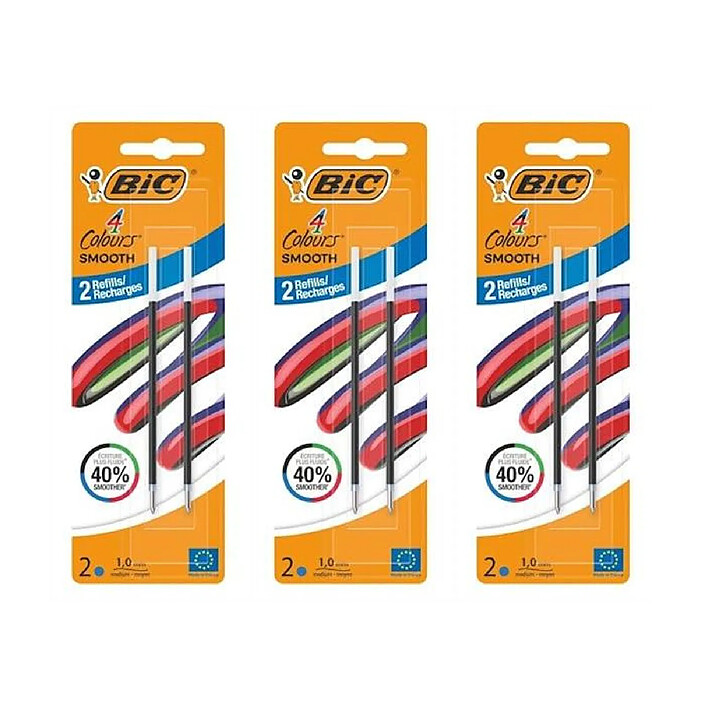 BIC Pack 2 Recharges pour Stylo-bille 4 Colours Smooth S Bleu x 3