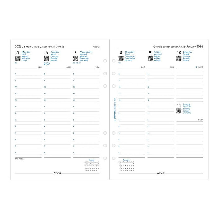 Avis FILOFAX Recharge Organiseur Semaine sur Deux Pages Multilingue A5 - 2026