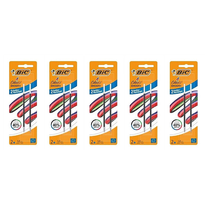 BIC Pack 2 Recharges pour Stylo-bille 4 Colours Smooth S Bleu x 5