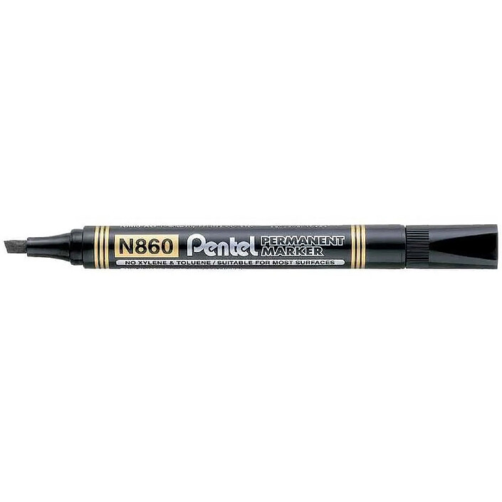 PENTEL marqueur permanent N860, noir, pointe biseautée x 12