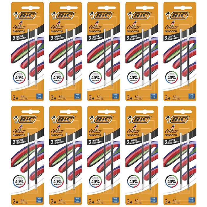 BIC Pack 2 Recharges pour Stylo-bille 4 Colours Smooth S Noir x 10