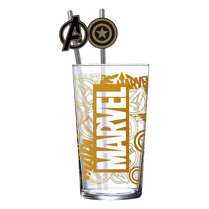 Marvel - Verre tumbler avec pailles métal Logo Marvel & Avengers 485 ml