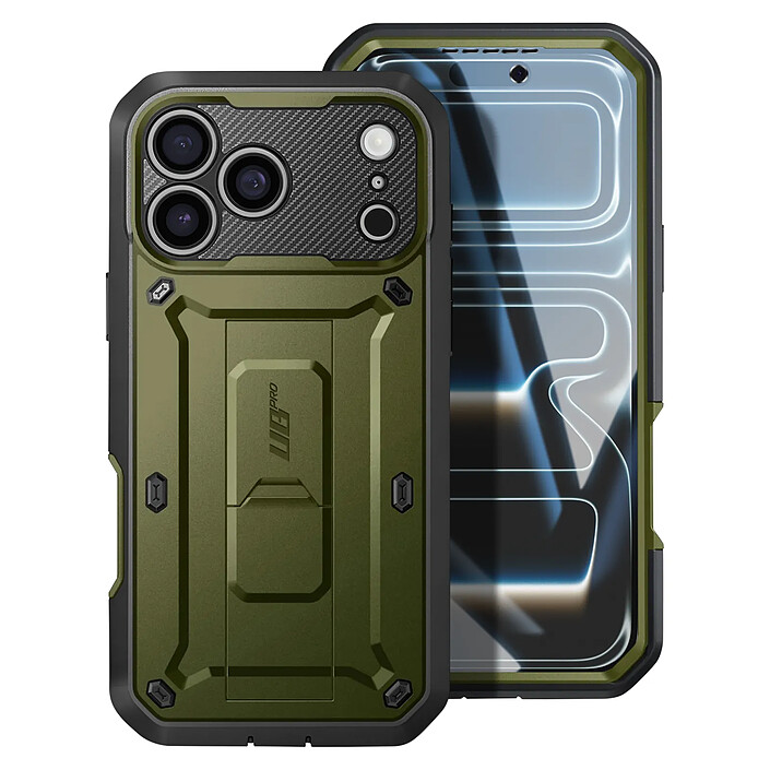 Supcase Coque Intégrale pour iPhone 17 Pro Série Unicorn Beetle Pro avec Béquille Kaki