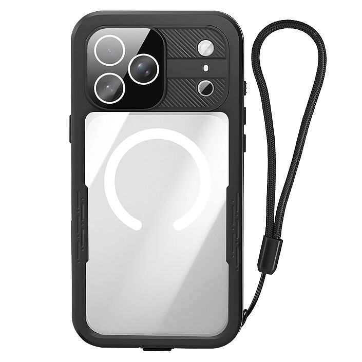 Shellbox Coque MagSafe iPhone 17 Pro Max Modèle ShellBox Étanche IP68 avec Dragonne Noir