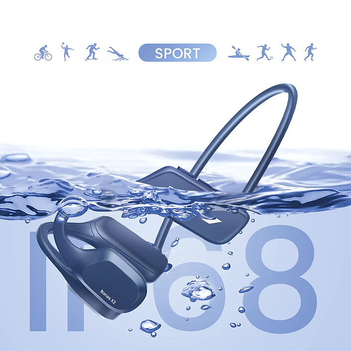 Acheter Avizar Casque à Conduction Osseuse Bluetooth Modèle Bone X2 avec Mémoire 8Go Bleu