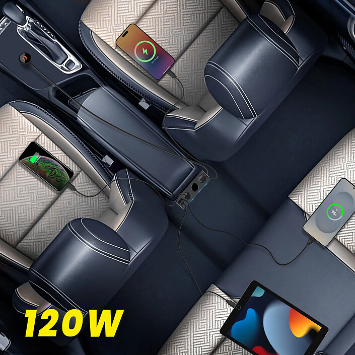 Acheter 3mk Chargeur Voiture 7-en-1 avec 3 Prises Allume-Cigare 10A PD 120W Noir