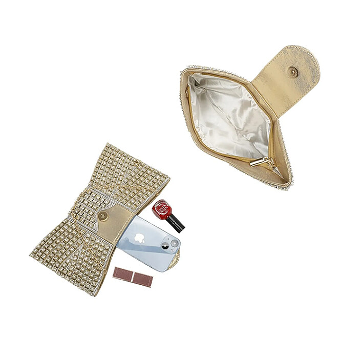 Acheter Avizar Pochette Bandoulière de Soirée pour Femme à Strass Forme Nœud Dorée
