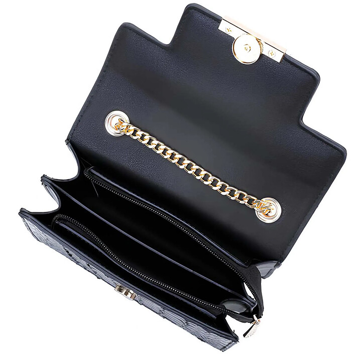 Avizar Sac Bandoulière pour Femme Effet Croco Vernis avec Fermoir à Bouton-pression Noir pas cher