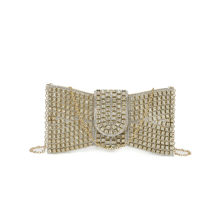 Avizar Pochette Bandoulière de Soirée pour Femme à Strass Forme Nœud Dorée