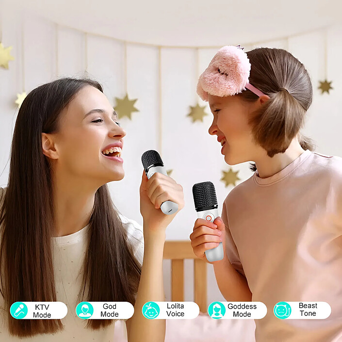 Acheter Avizar Enceinte Karaoké Bluetooth pour Enfant avec 2 Micros et Lumières LED RGB Blanc