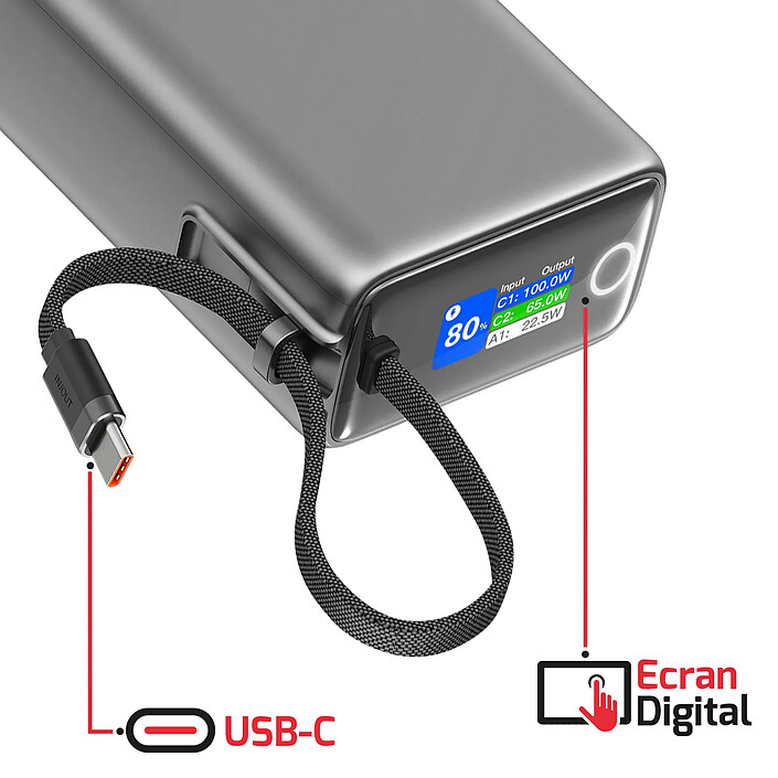 Acheter Swissten Batterie de Secours 25000mAh pour MacBook / PC Portable avec Affichage Numérique Gris