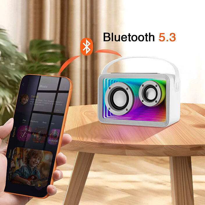 Avis Avizar Enceinte Karaoké Bluetooth pour Enfant avec 2 Micros et Lumières LED RGB Blanc