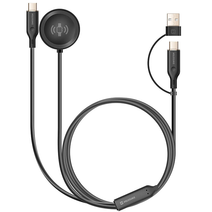 Swissten Câble de Charge 2 en 1 Magnétique / USB-C 60W pour Galaxy Watch et Smartphone Noir