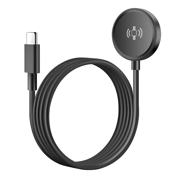 Swissten Chargeur Magnétique 2.5W pour Galaxy Watch avec Câble USB-C 1.2m Anti-noeuds Noir