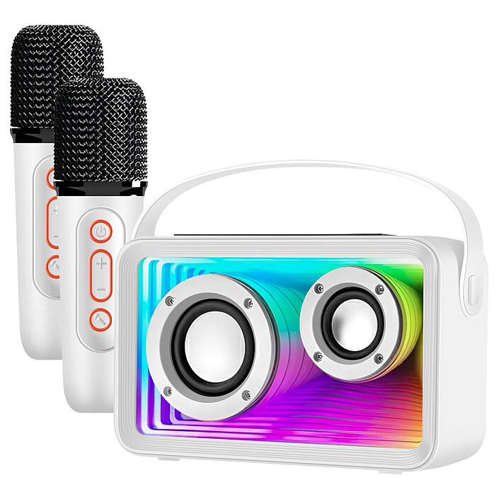 Avizar Enceinte Karaoké Bluetooth pour Enfant avec 2 Micros et Lumières LED RGB Blanc