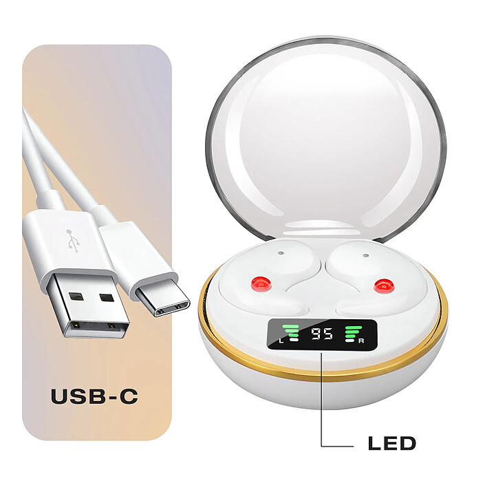 Avizar Écouteurs de Sommeil sans Fil Ultra Plats Anti Bruit avec Boitier LED Blanc pas cher