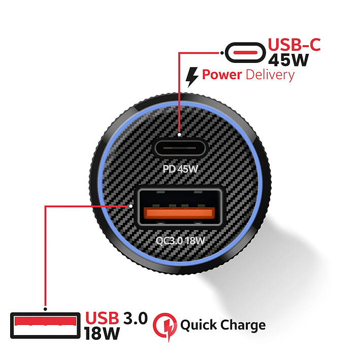 Avis Swissten Chargeur Voiture Fast Charging 63W USB-C Power Delivery 45W et USB 3.0 18W Noir