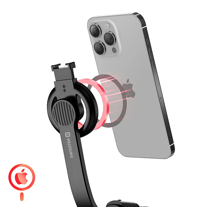 Avis Swissten Perche à Selfie MagSafe 2 en 1 pour iPhone avec Trépied et Télécommande Noir / Rouge