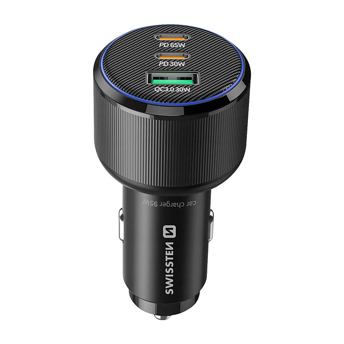 Swissten Chargeur Voiture 2x USB-C Power Delivery 95W et USB 3.0 30W Quick Charge Noir