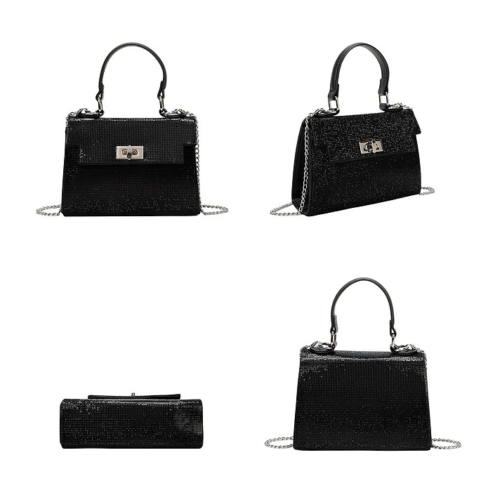Avis Avizar Sac à Main de Soirée pour Femme Effet Maille Scintillante avec Chaîne en Métal Noir