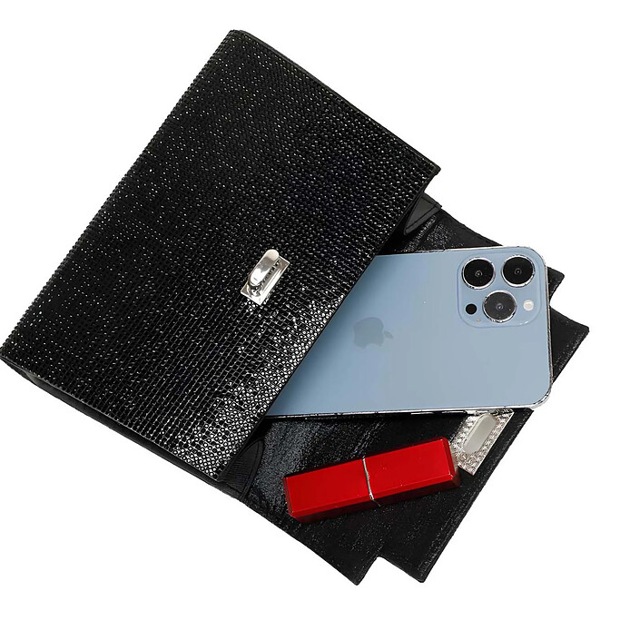 Acheter Avizar Sac à Main de Soirée pour Femme Effet Maille Scintillante avec Chaîne en Métal Noir