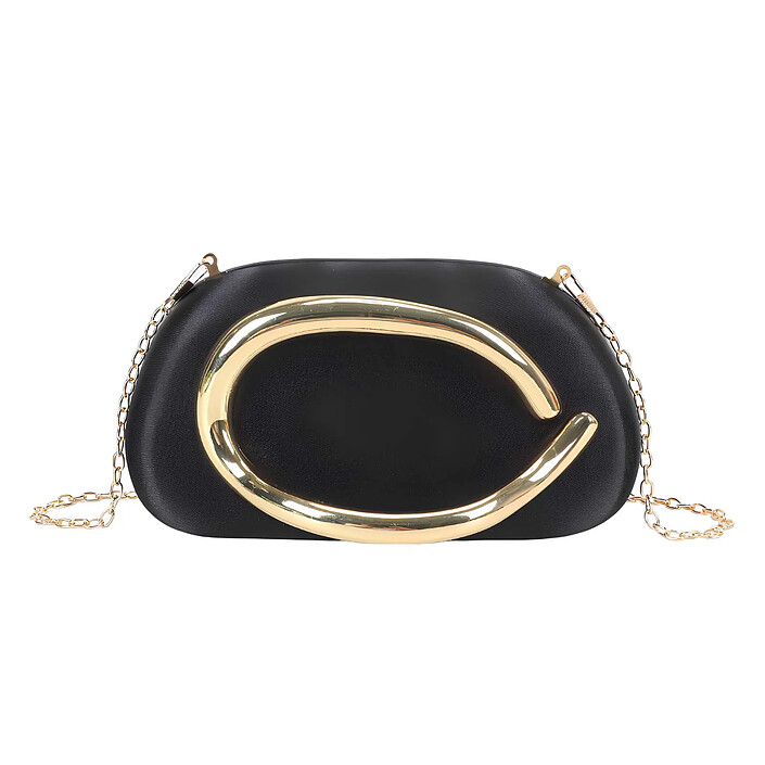 Avizar Pochette de Soirée pour Femme Poignée Métallique Doré Raffiné Noir