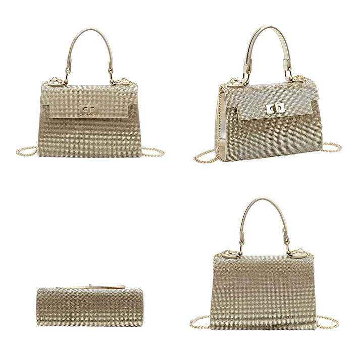 Avis Avizar Sac à Main de Soirée pour Femme Effet Maille Scintillante avec Chaîne en Métal Dorée