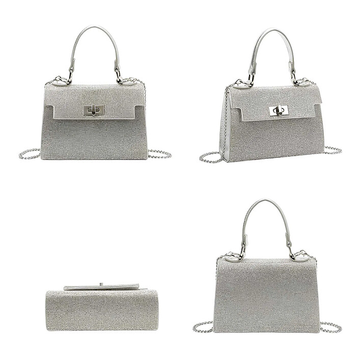 Avis Avizar Sac à Main de Soirée pour Femme Effet Maille Scintillante avec Chaîne en Métal Argent