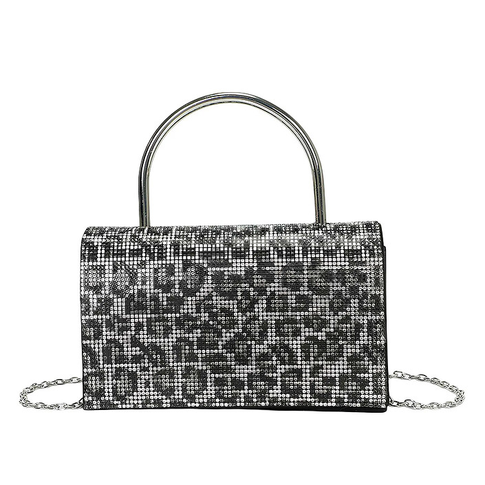 Avizar Sac à Main de Soirée pour Femme avec Revêtement Effet Strass et Poignée en Métal Noir