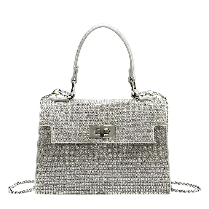 Avizar Sac à Main de Soirée pour Femme Effet Maille Scintillante avec Chaîne en Métal Argent