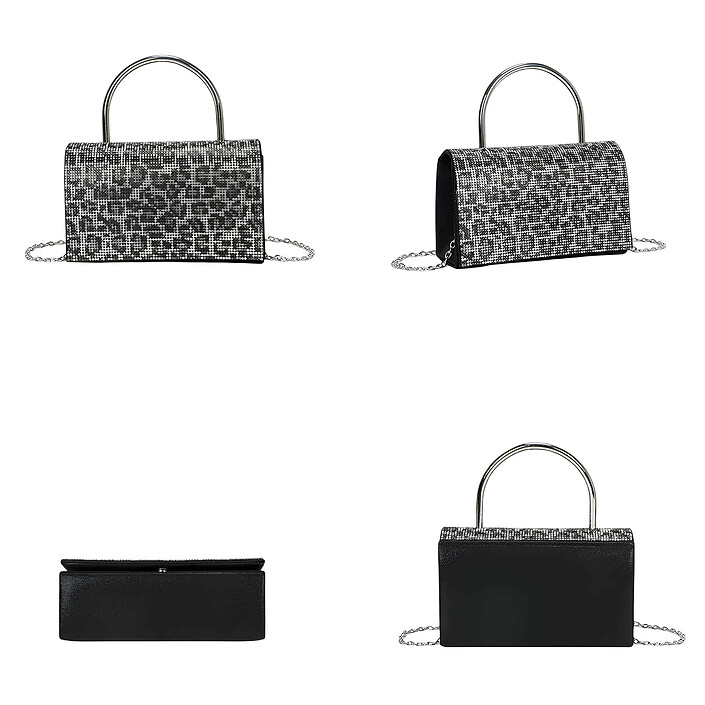 Avis Avizar Sac à Main de Soirée pour Femme avec Revêtement Effet Strass et Poignée en Métal Noir