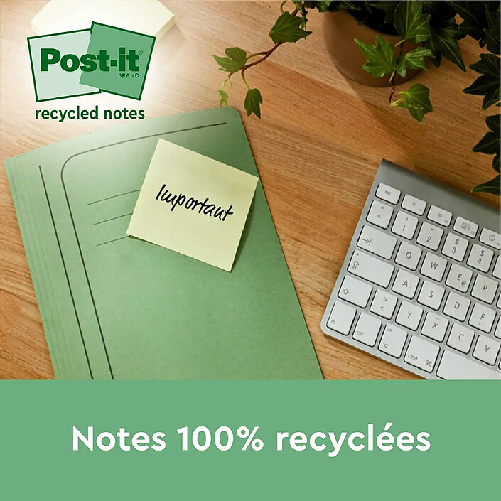 Avis POST-IT Lot de 4 blocs repositionnable Super Sticky 100% recyclé Jaune