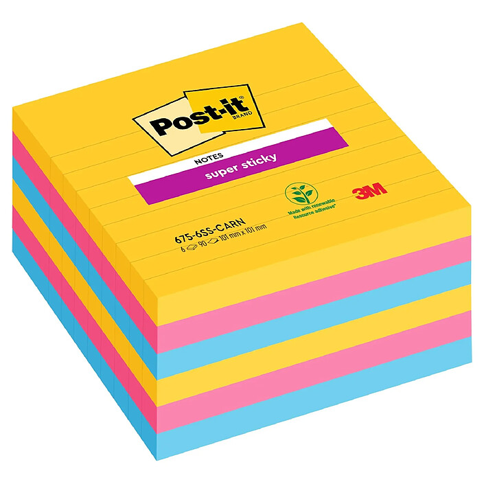 POST-IT Bloc note super sticky notes, 101 x 101 mm, ligné