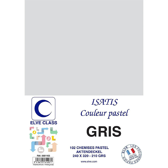 ELVE Paquet de 102 Chemises 210 g 240 x 320 mm ISATIS Coloris Pastel Gris