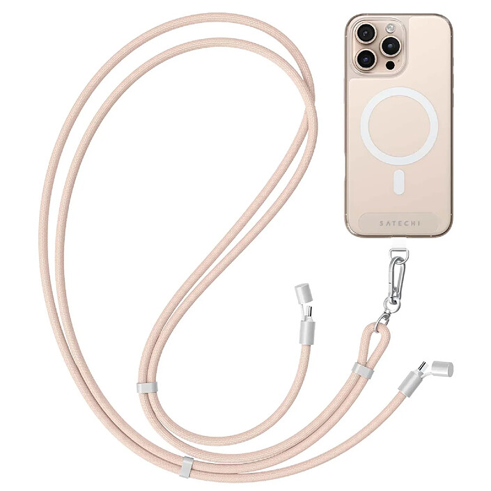 Satechi Cordon Tour du Cou avec Cable USB-C Série Lanyard OntheGo Charge Rapide Rose