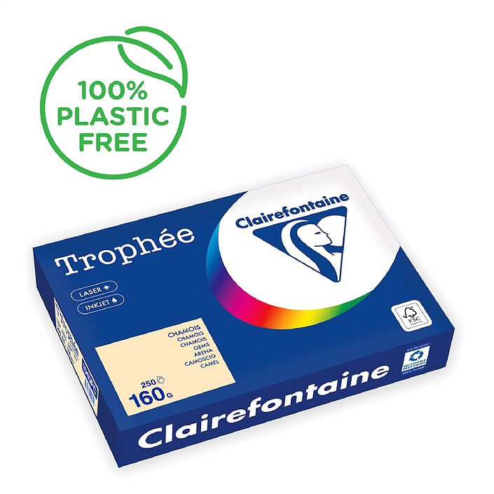 CLAIREFONTAINE Ramette Papier FSC A4 160g 250 Feuilles Chamois x 4