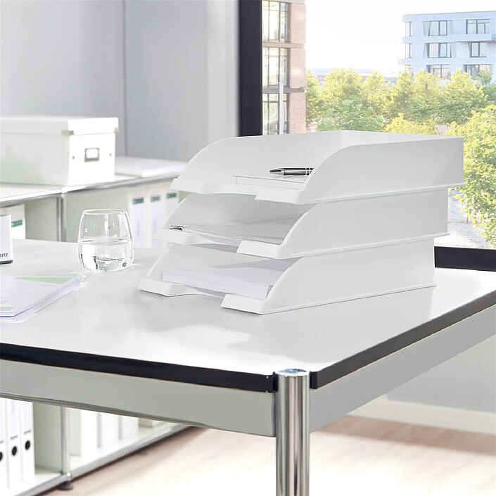 Avis LEITZ Pack 5 Corbeilles Bac à Courrier Plus Standard A4 Polystyrène Blanc