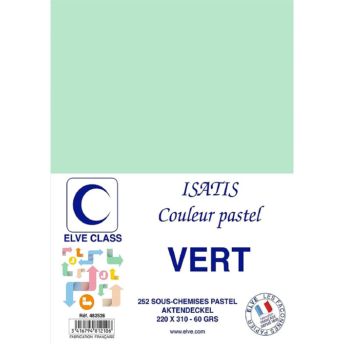 ELVE Paquet de 252 Sous-chemises 60 g 220 x 310 mm ISATIS Coloris Pastel Verte