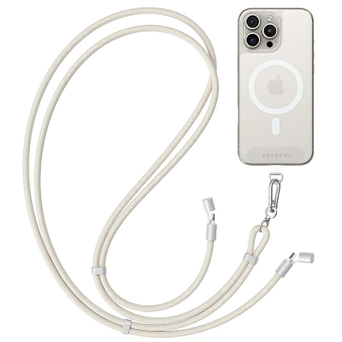 Satechi Cordon Tour du Cou avec Cable USB-C Série Lanyard OntheGo Charge Rapide Beige