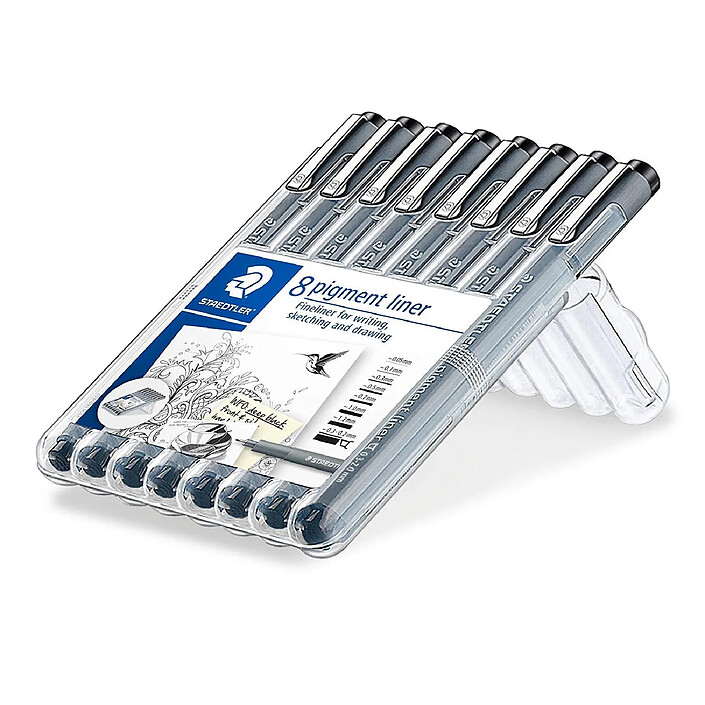 STAEDTLER Etui de 8 Feutres Pigment Liner Pointe Assorties Noir