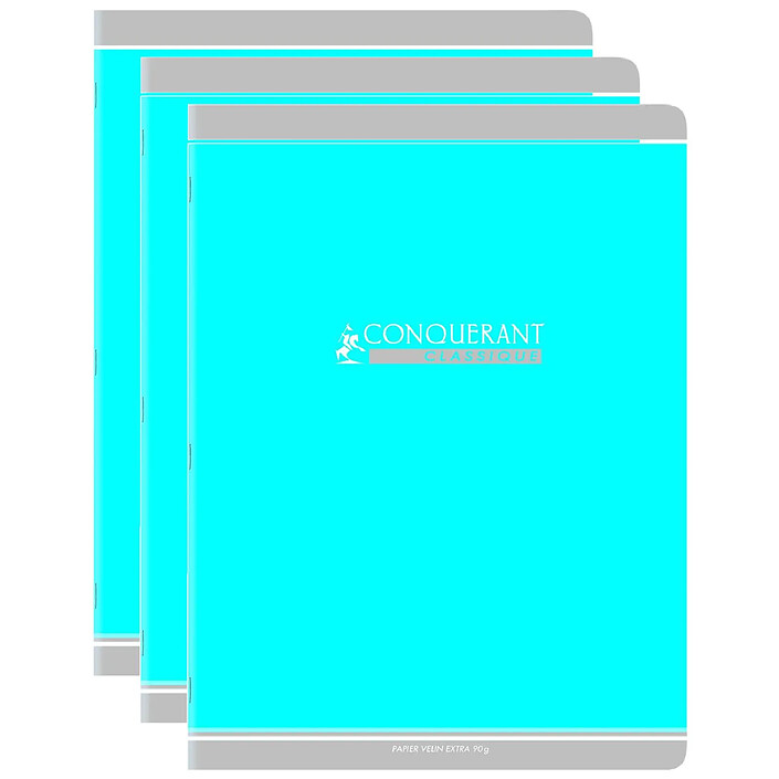 CONQUÉRANT Cahier conquérant classique agrafé 24 x 32 cm 96P 90G grands carreaux bleu x 3