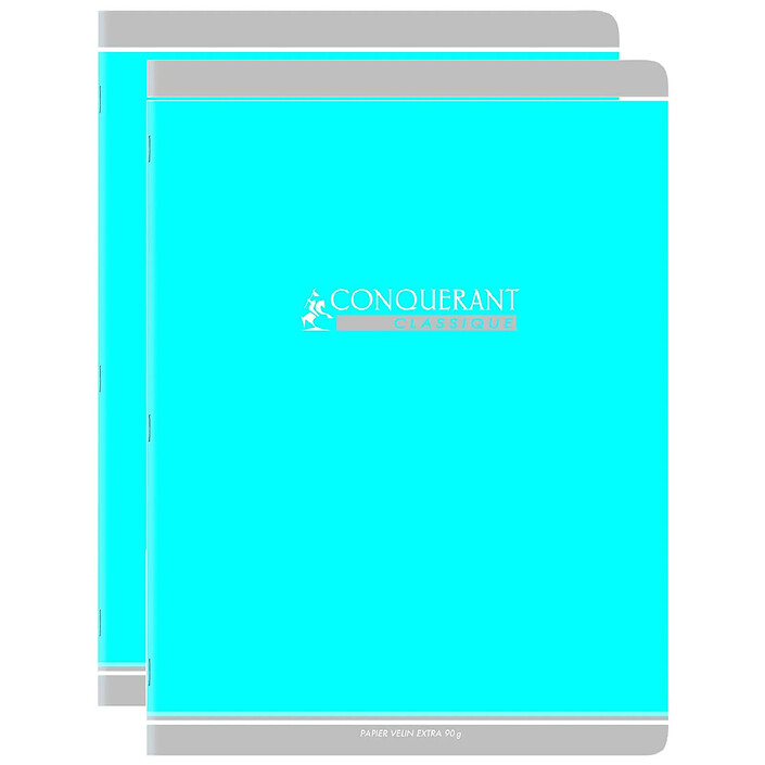 CONQUÉRANT Cahier conquérant classique agrafé 24 x 32 cm 96P 90G grands carreaux bleu x 2