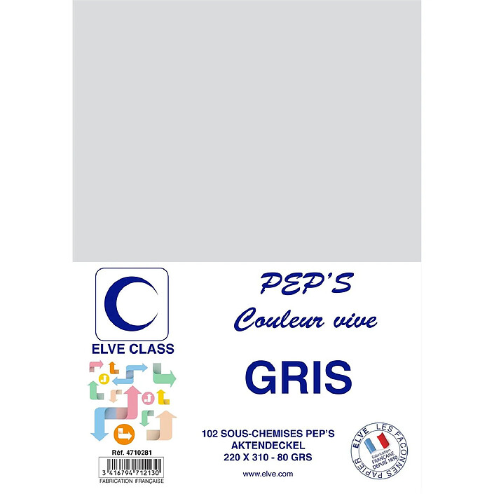ELVE Paquet de 102 Sous-chemises 80 g 220 x 310 mm PEP'S Coloris Vifs Gris
