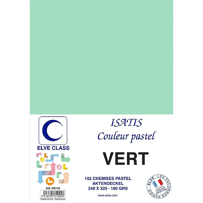 ELVE Paquet de 102 Chemises 160 g 240 x 320 mm ISATIS Coloris Pastel Vert