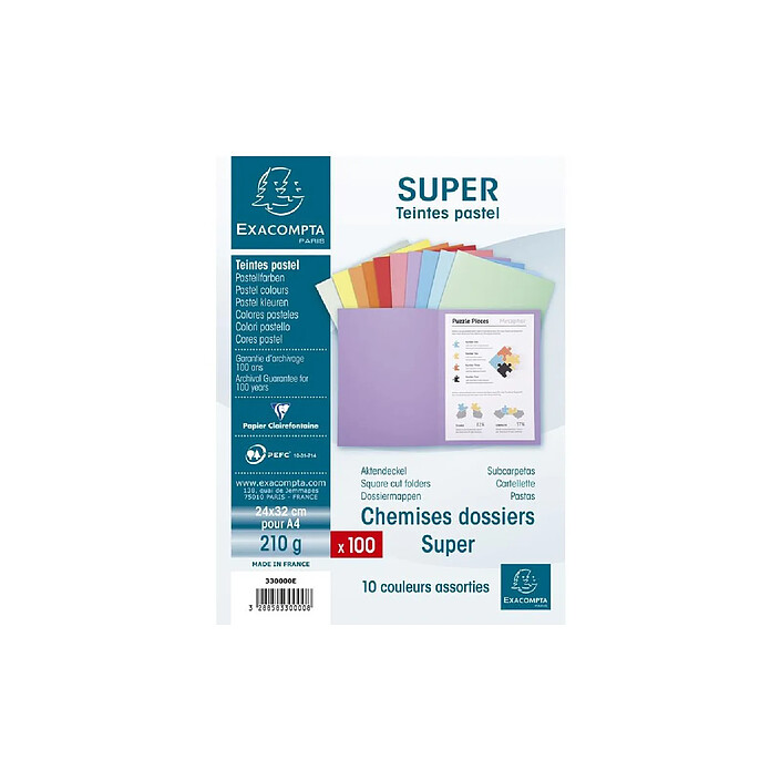 Avis EXACOMPTA Paquet de 100 chemises SUPER 210g Teinte Assortie Pastel x 5