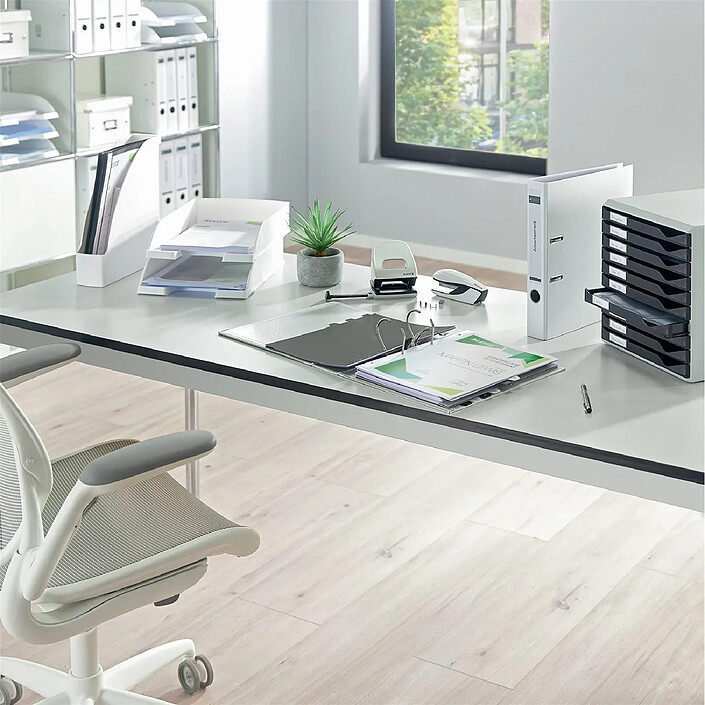 LEITZ Pack 5 Corbeilles Bac à Courrier Plus Standard A4 Polystyrène Blanc pas cher