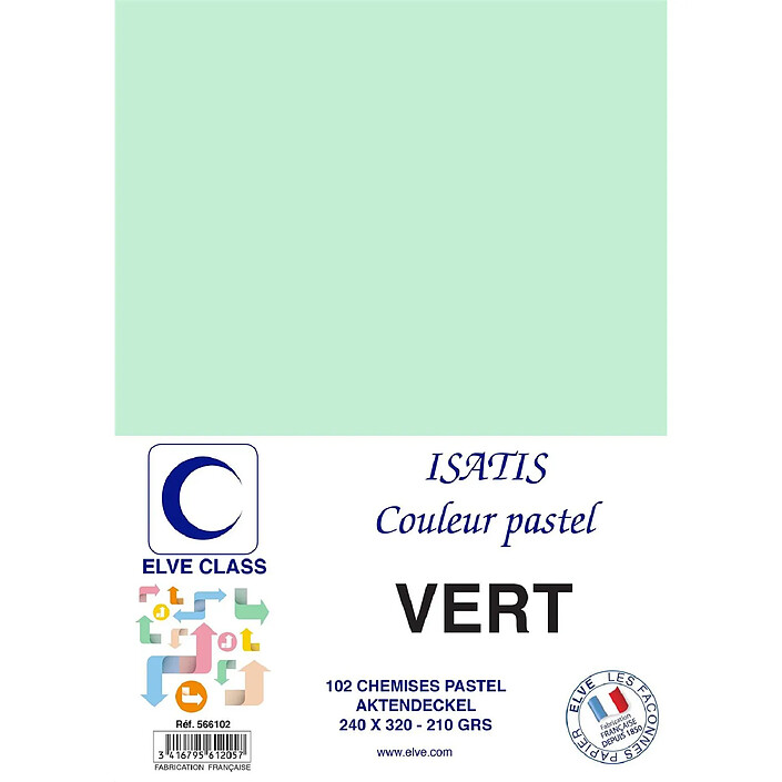 ELVE Paquet de 102 Chemises 210 g 240 x 320 mm ISATIS Coloris Pastel Vert