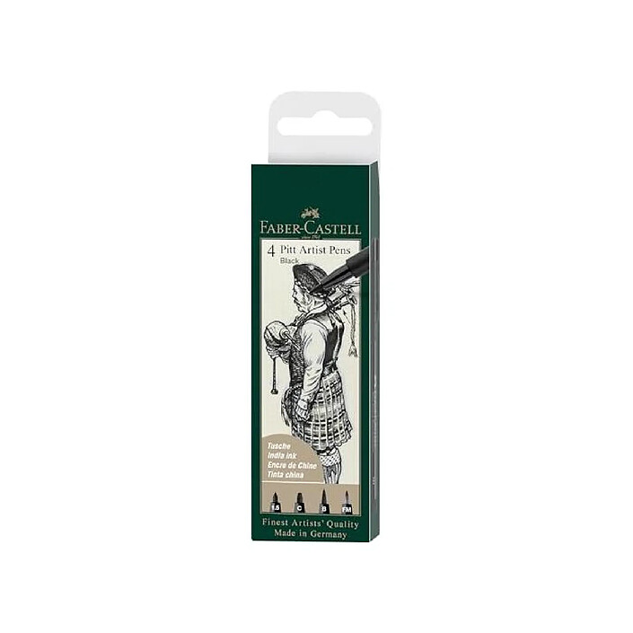 FABER-CASTELL Feutre Pitt Artist Pen, boîte de 4, noir, 1.5/C/B/FM